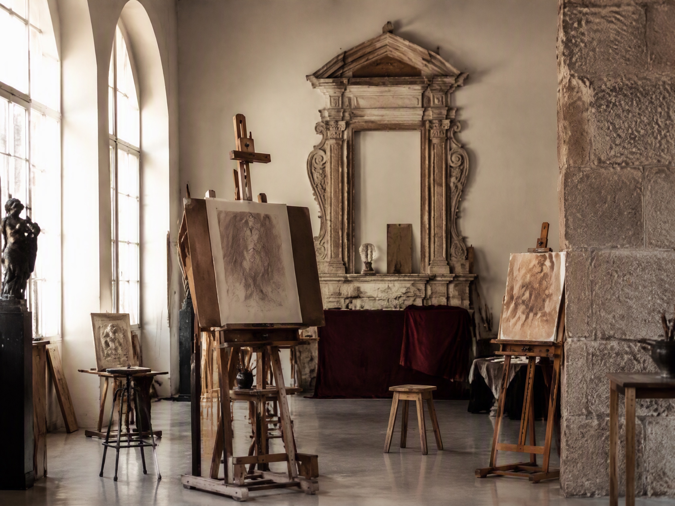 Atelier e cavalletti nell'immagine editoriale dell'Amedeo Modigliani Academy